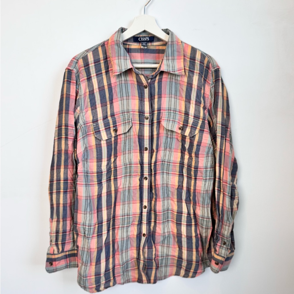 Chaps Plaid Button Up Long Sleeve Shirt Size 2X